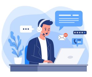 dessin d'un homme travaillant au support client d'Assist Développement Informatique