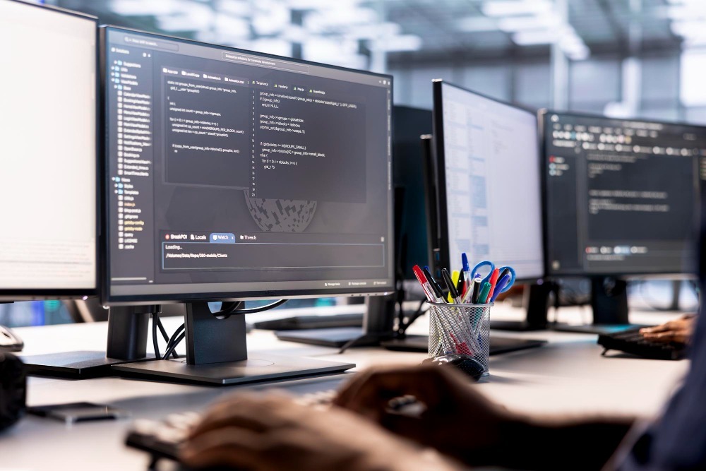 écran affichant du code pour illustrer nos services