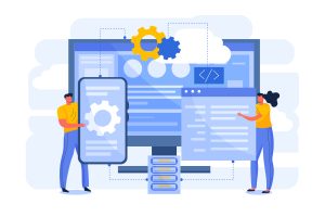 un dessin représentant le développement de logiciels sur-mesure