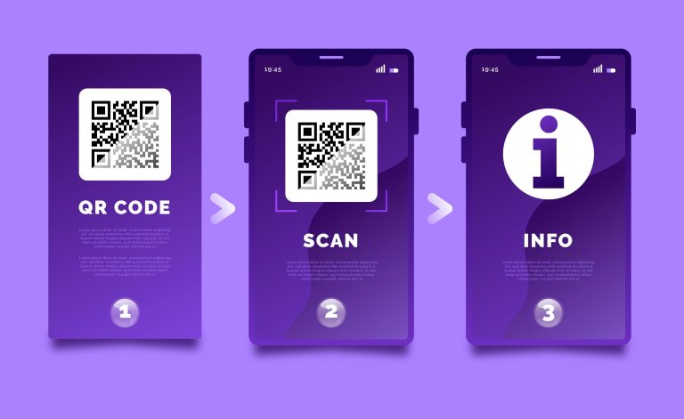 un dessin représentant les 3 étapes pour scanner un qr code