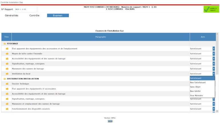 capture d'écran d'eControle Elec, logiciel pour les VGP d'électricité