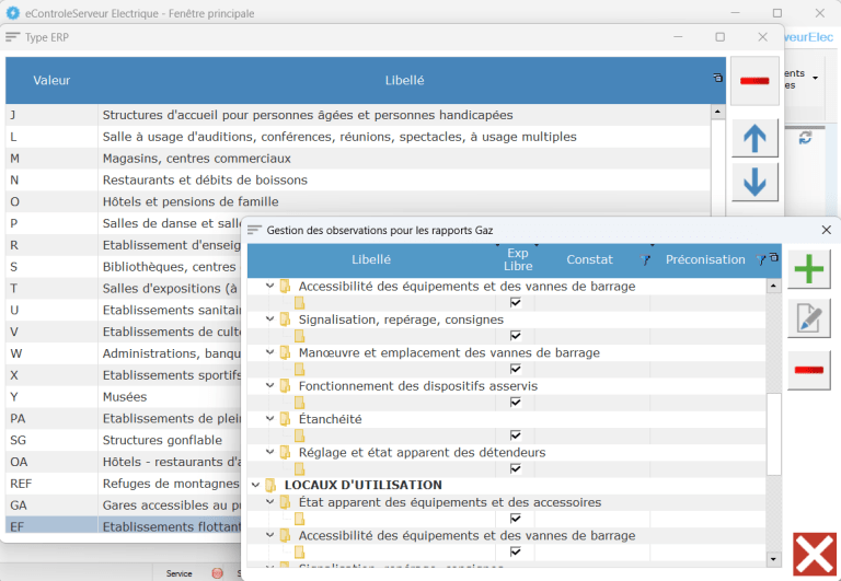 capture d'écran d'eControle Elec, logiciel pour les VGP d'électricité