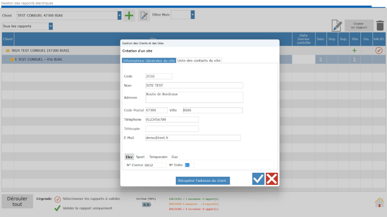 capture d'écran d'eControle Elec, logiciel pour les VGP d'électricité