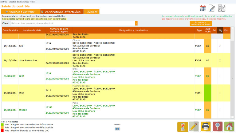 capture d'écran d'eControle Pro, logiciel pour les VGP de levage